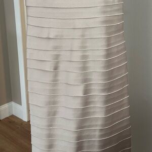 BCBGMaxAzria Champagne Textured Pencil Strapless Dress